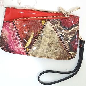 Vintage Loucss☆Red Cream Croc Print Wristlet Wallet/Coin Purse